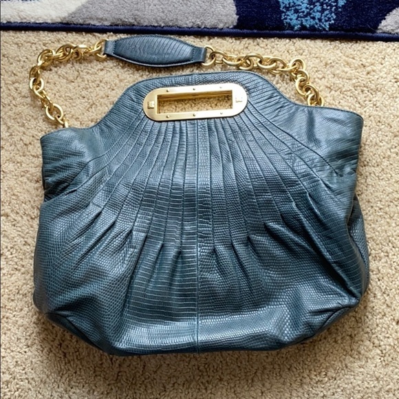NWT BCBGMAXAZRIA blue leather tote - Picture 2 of 3